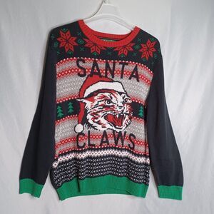 Ugly Christmas Sweater Sweater Mens XL Black Santa Claws Cat Holiday Party Fun